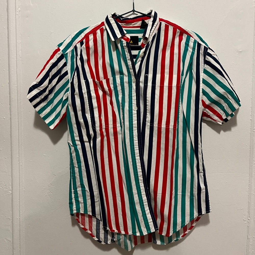 Liz sport striped teal and red button down